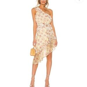 Majorelle Isabelle Floral Asymetrical Midi Dress in Prairie Multi Size Small